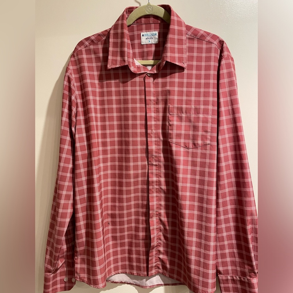 &Collar Plaid Athletic Fit Button Up Shirt Size Large